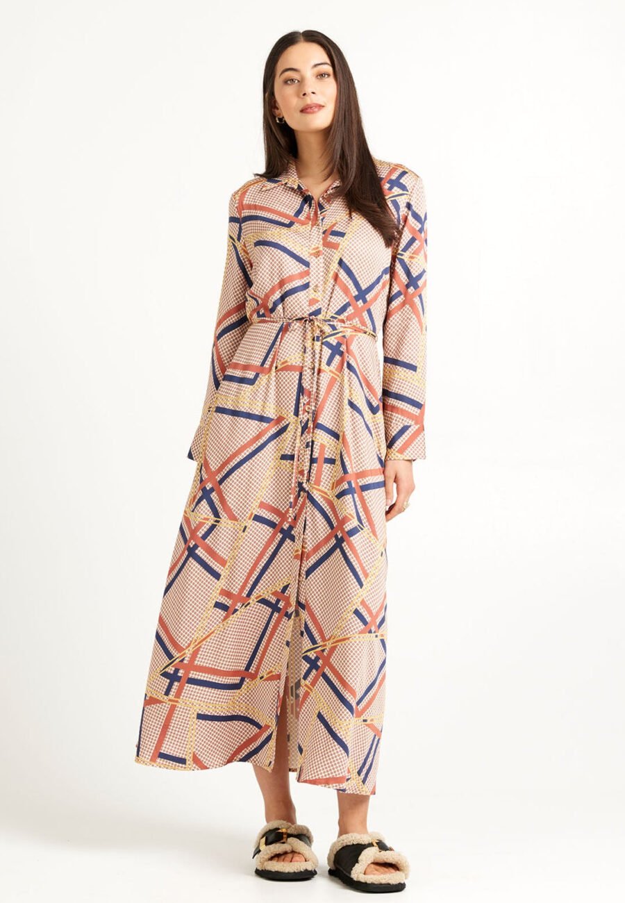 Nicola Dress L/S | Herringbone Print