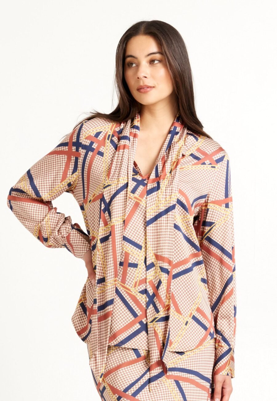 Bow Blouse | Herringbone Print