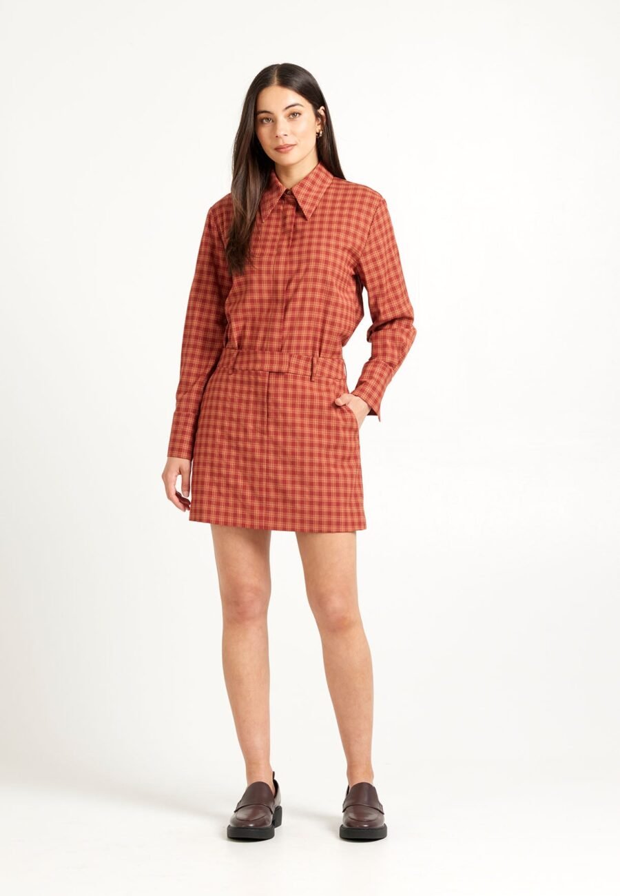 Goldie Mini Skirt | Brick Plaid
